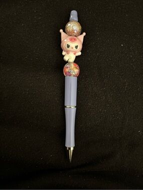Cute Pink Character Top Lavender Bead Pen